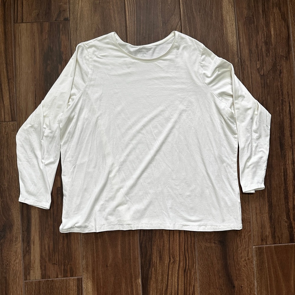 Lands End Womens 3X Cream Cotton Modal Long Sleeve Shaped Fit Tee Shirt